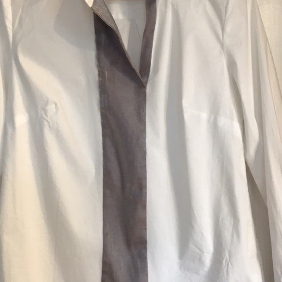 White Cotton popover shirt with silver stripe - Picture 4 of 5